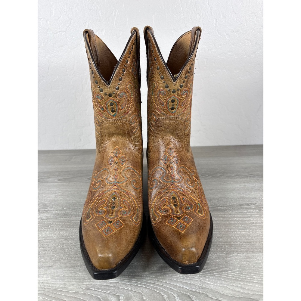 Black Star Women's CellSole Studded Tan Leather Western Boots Snip Toe Size 7.5B - Picture 3 of 8